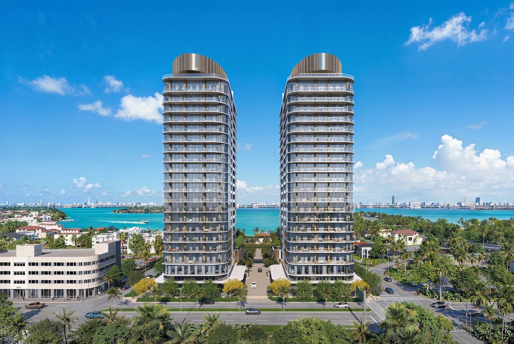 The two towers facing Biscayne Bay